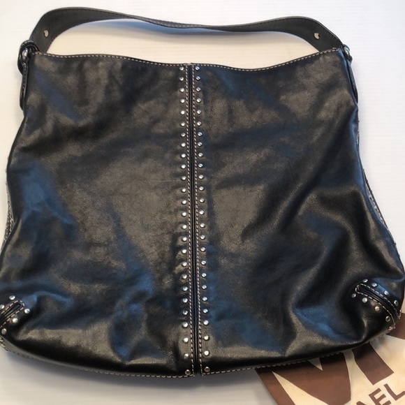 MICHAEL MICHAEL KORS Large Black Leather Tote Shoulder Bag Purse Silver Studs - Picture 15 of 16